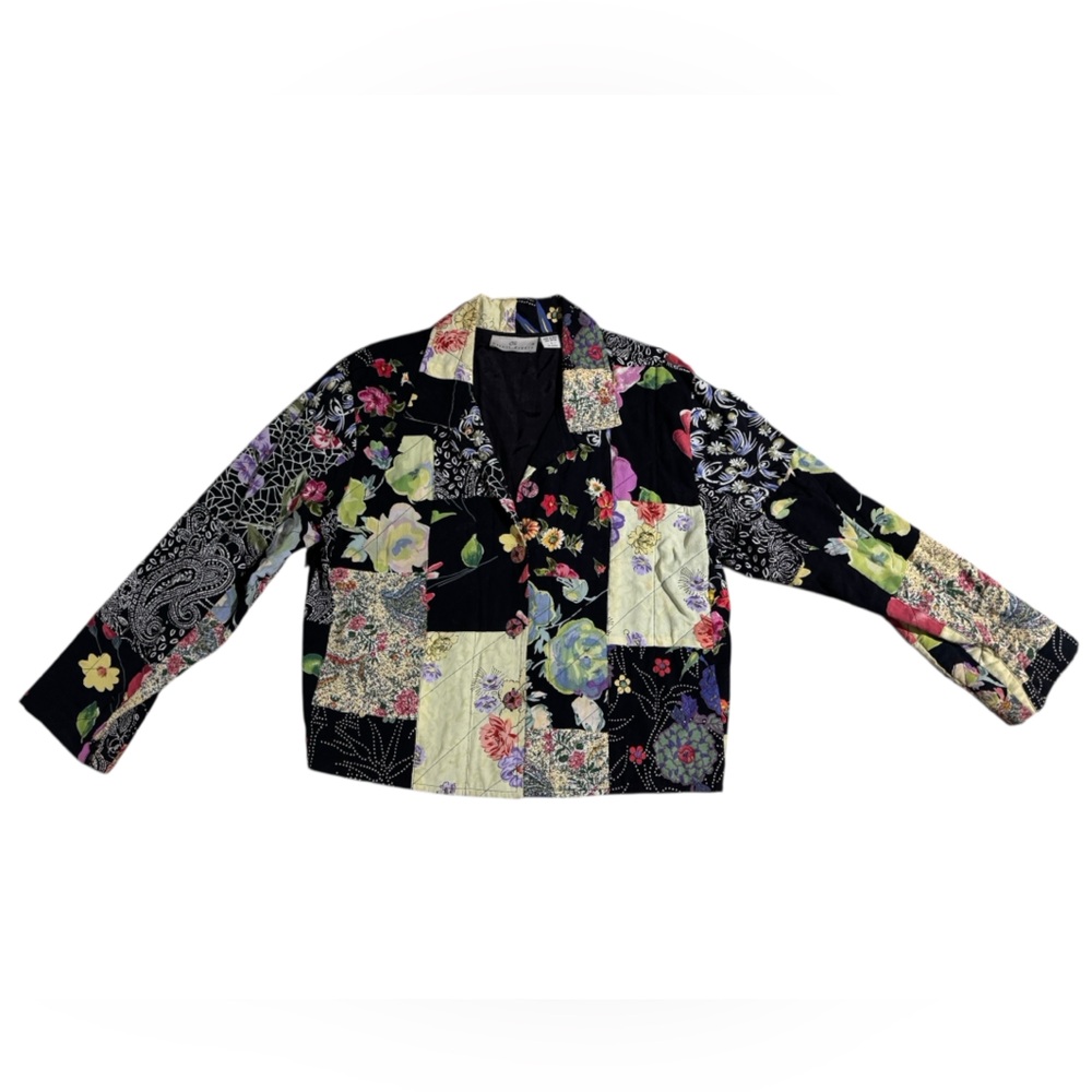 Vintage Patchwork Floral Jacket Casual Studio Rayon Blazer Small